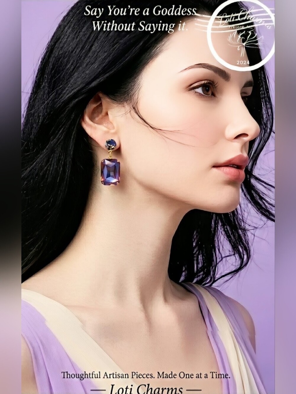 Swarovski Elements Purple Paradise Shine In Octagon Drop  Gold Plated Earrings